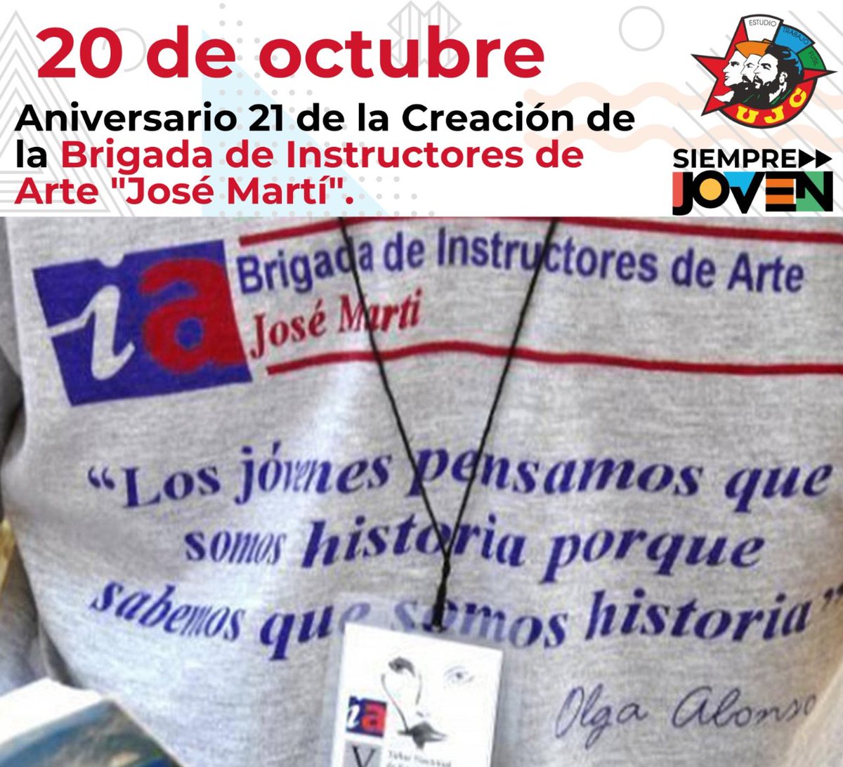 UJCdeCuba's tweet photo. ¡Felicidades, @bjm_arte! 🎭🎨🎶

Desde el Buró Nacional de la #UJCdeCuba, reconocemos su inmensa labor. Son artífices de la alegría, siembran cultura en nuestros jóvenes y defienden nuestra identidad. 
¡GRACIAS por cada taller, ensayo y obra!
#Cuba
@DiazCanelB
@MeyvisEstevezE https://t.co/faaXdki0VI
