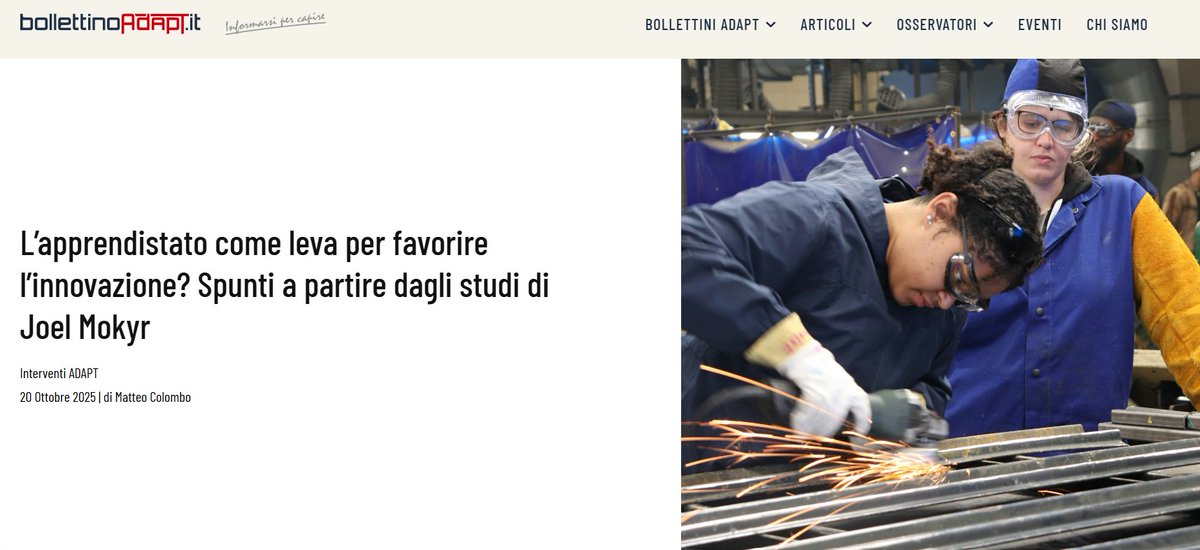 colombo_mat's tweet image. #Apprendistato e #innovazione: un connubio impossibile? 

A partire dagli spunti offerti da Joel #Mokyr, ne abbiamo parlato in un webinar (qui lhb.pw/skQUR), e approfondito alcuni dei temi toccati in un articolo per il @bollettinoADAPT, qui: 
lhb.pw/mOXFx