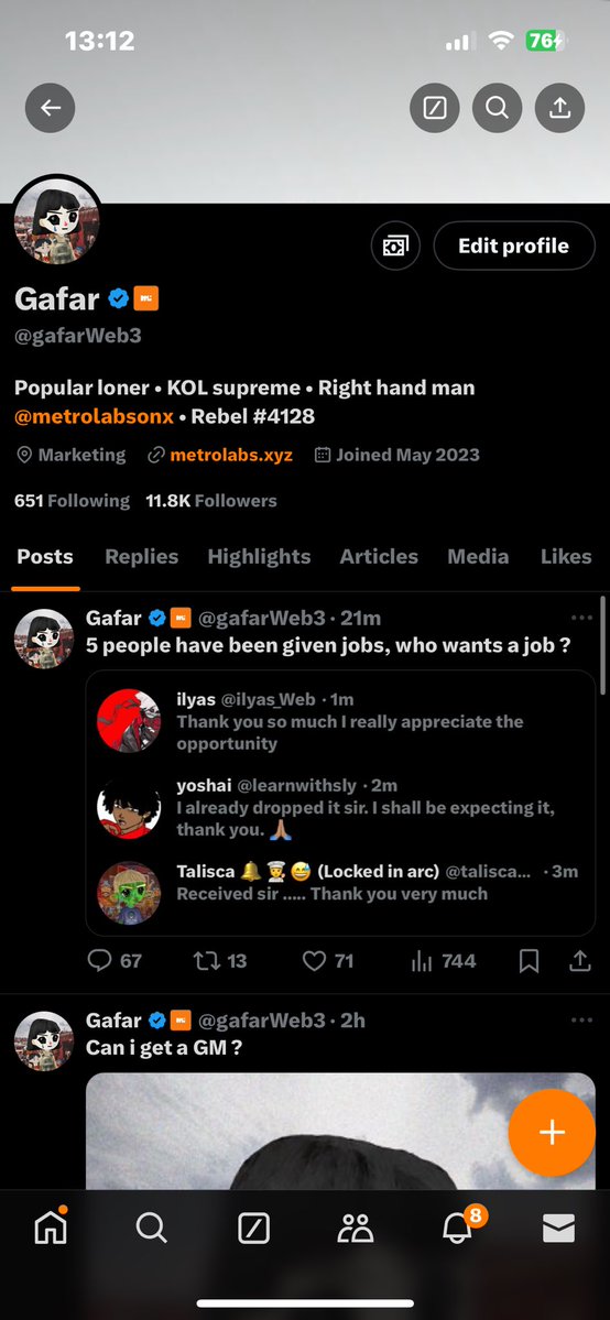 gafarWeb3's tweet image. Nothing feels better than seeing your work turn into real impact.

Real happy with all the work i’ve put into ;

- Myself 

- Steep[.]gg

- MetroLabs 

I’m still building and working on improving my skillset, but i’m proud of what i’m doing so far🤝.