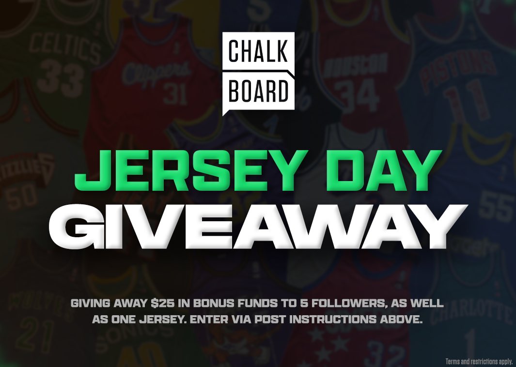 NBA JERSEY DAY GIVEAWAY 🔥

In honor of NBA jersey day, we’re giving away $25 in bonus funds to 5 followers, as well as one JERSEY of your choice to one follower who does the following:
⁣
• RT &amp; Like

• Comment your favorite throwback/current NBA jersey

• Follow