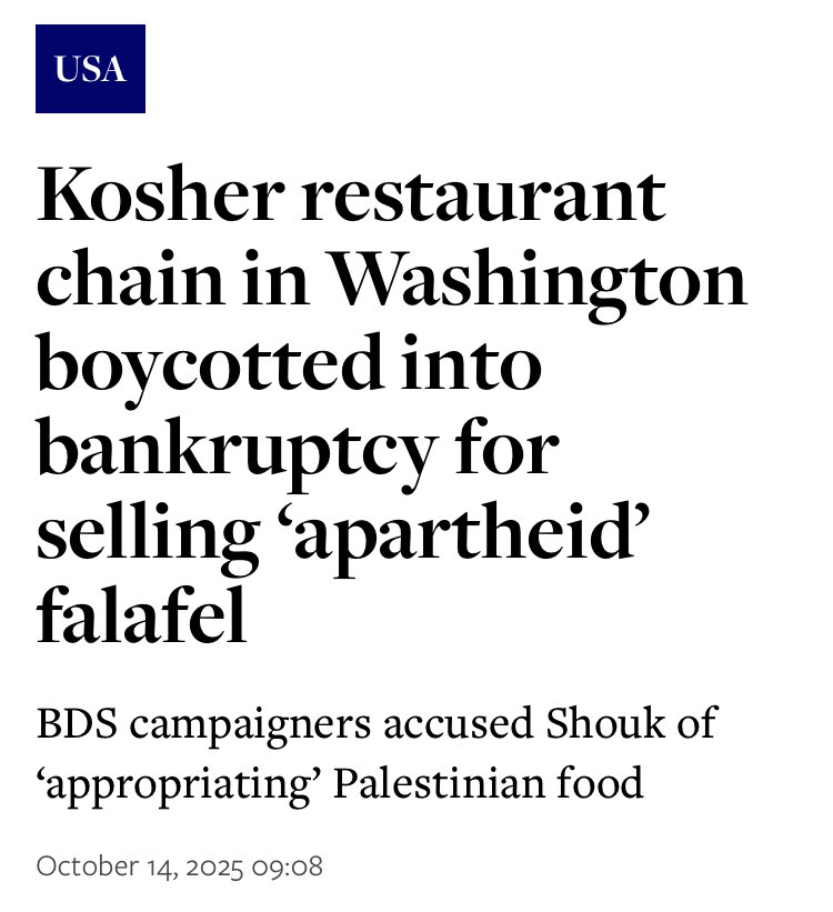 Closing a D.C. kosher vegan restaurant is a “BDS win.”

They don’t want Jewish Israelis to exist in Israel but any time one dares have a life somewhere else they do everything in their power to destroy them.

And they want us to believe this is just about opposing a nation-state?