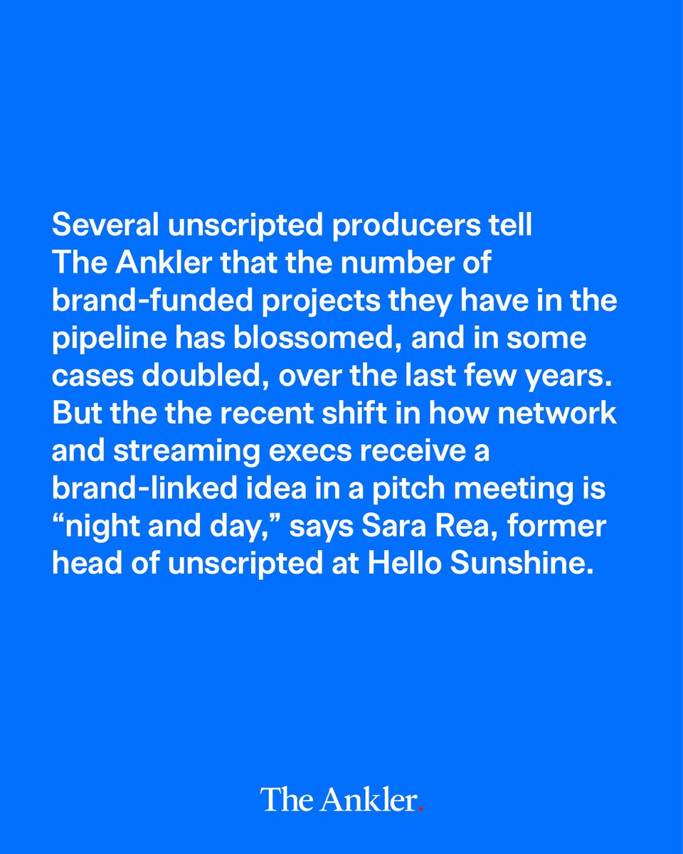 TheAnkler's tweet image. What was once “icky” is now essential.
@elainelow reports how producers from Hello Sunshine to Hartbeat are using brand dollars to get shows made and how buyers’ attitudes have shifted “night and day” theankler.com/p/ad-money-ent…
