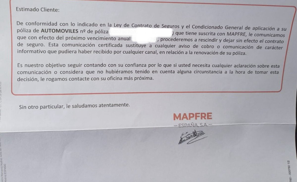 EA4FYH's tweet photo. Esto es lo que Mapfre, hace con sus clientes todo riesgo después de un accidente donde tienen que reparar el vehículo. Cuando tienen que pagar una reparación no interesa, pero para estar pagando tantos años eso si. Panda de ladrones y usureros. @MAPFRE_ES  #ladrones #usureros https://t.co/mKz3XDxG0Z