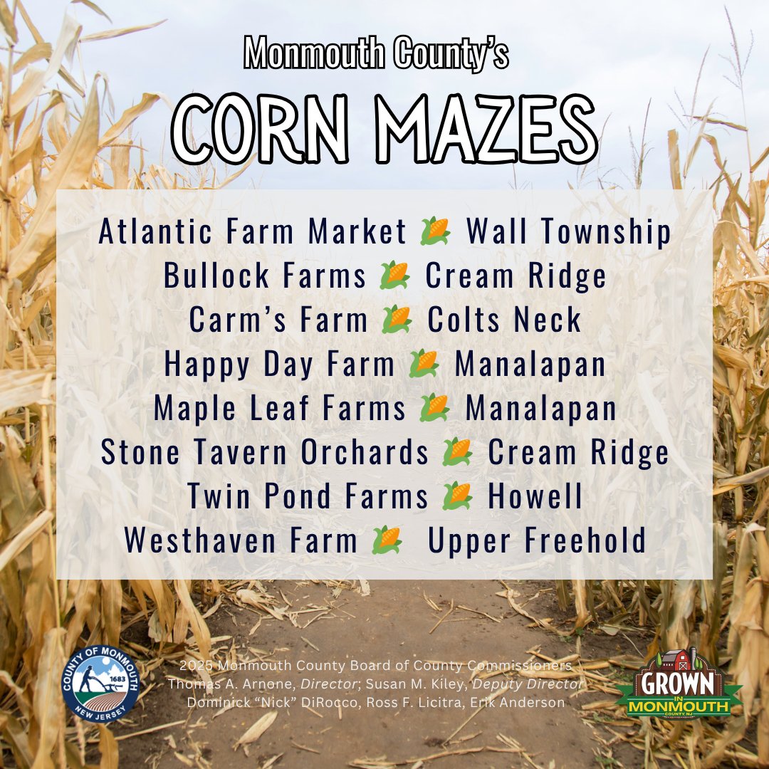 Fall fun is a-MAZE-ing in Monmouth County! 🌽🍂

Explore corn mazes and autumn adventures across Monmouth County. 🎃

Find your next stop on the Fall Fun Directory 👉 bit.ly/4nWYD3L