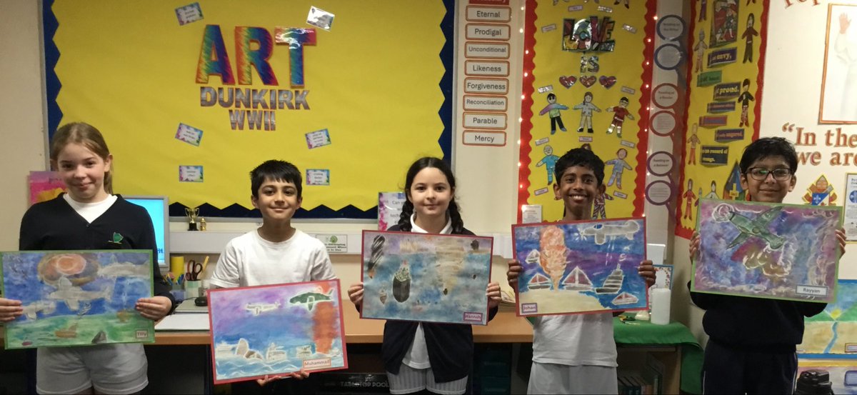 In Class 13 (Yr 6), we have been having fun exploring a range of watercolour techniques during our art lessons.🎨

After some practice, we created these fabulous watercolour paintings which depict the scene on Dunkirk beach during WW2🪖

#art #watercolours #history #ww2