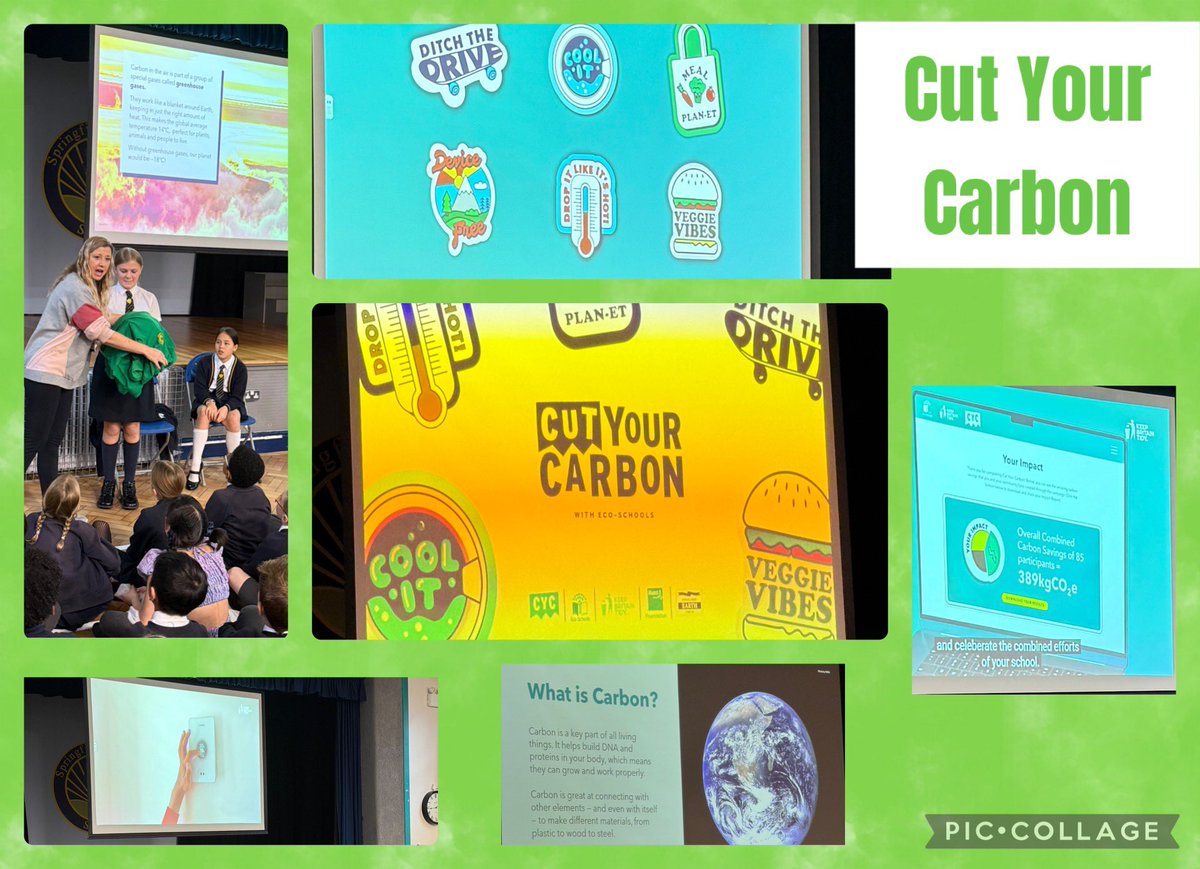 SpringfieldSPS's tweet image. Mrs Yarwood led assemblies to promote #CutYourCarbon November. 
6 ways we can reduce our #carbonfootprint 
🥦 3 Veggie Meals 
🚶‍♂️Walk or cycle - ditch the driving
🌀 Wash clothes at 30 degrees
🗓️ Plan meals to avoid food waste
🌡️ Turn heating down 1 degree
📵 A Device Free Day