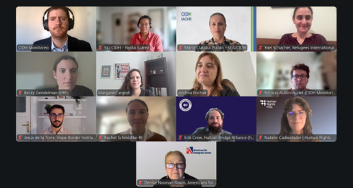 CIDH's tweet image. The #IACHR held a meeting with #UnitedStates civil society organizations, with the participation of Commissioner and Rapporteur on the Rights of Persons in #HumanMobility, @APochak, and Assistant Executive Secretary @MPulido63, to discuss the situation of the rights of people in