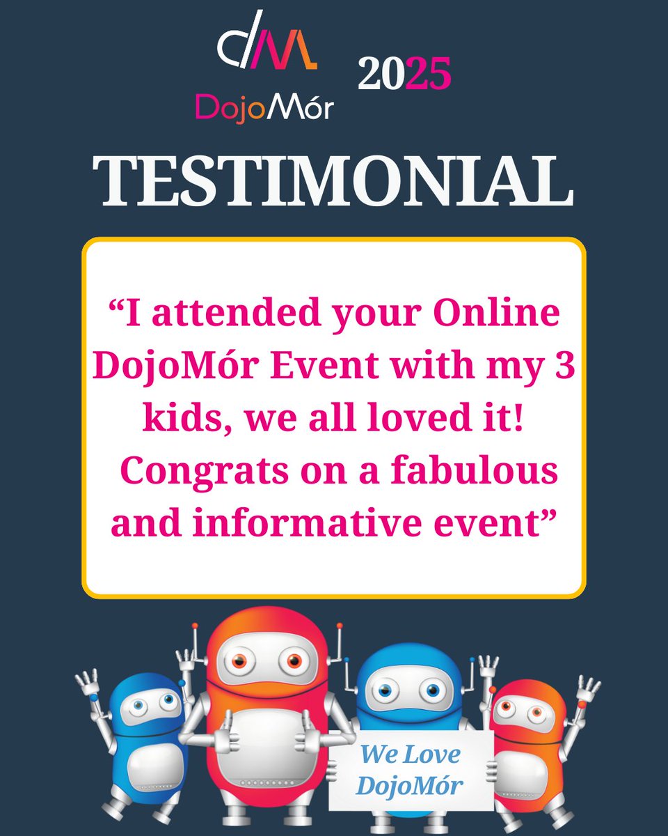 DojoMor2025's tweet image. We love hearing from families who joined the DojoMór fun from home! 👏
Thank you to everyone who took part across Ireland. 💻🇮🇪
Did you join us online? Let us know how you got on!

#DojoMór2025 #CodingForKids @hea_irl @MTU_ie  @DavidFHodge @thecodelabie