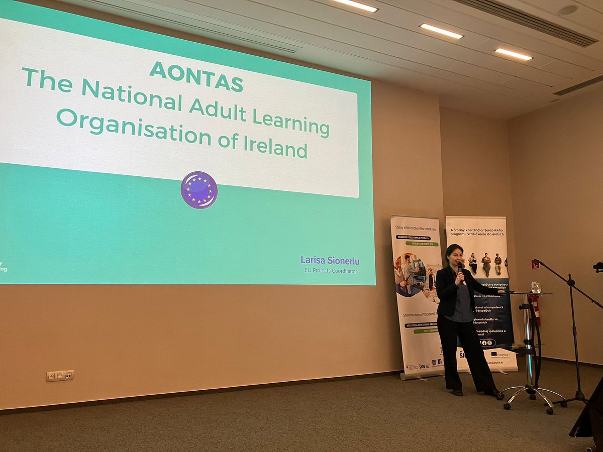aontas's tweet image. Our European Projects Coordinator, 𝗟𝗮𝗿𝗶𝘀𝗮 𝗦𝗶𝗼𝗻𝗲𝗿𝗶𝘂, represented AONTAS at a national adult learning conference in Bratislava 🌍. She shared inspiring Irish NEAAL examples showing how learning thrives beyond classrooms! 📚 

#AdultLearning #NEAAL #CommunityEducation