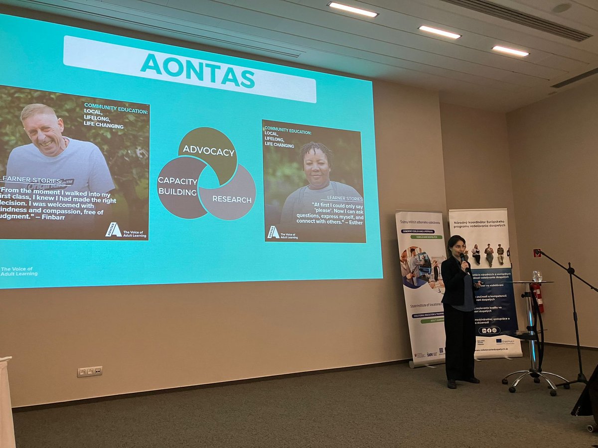 aontas's tweet image. Our European Projects Coordinator, 𝗟𝗮𝗿𝗶𝘀𝗮 𝗦𝗶𝗼𝗻𝗲𝗿𝗶𝘂, represented AONTAS at a national adult learning conference in Bratislava 🌍. She shared inspiring Irish NEAAL examples showing how learning thrives beyond classrooms! 📚 

#AdultLearning #NEAAL #CommunityEducation