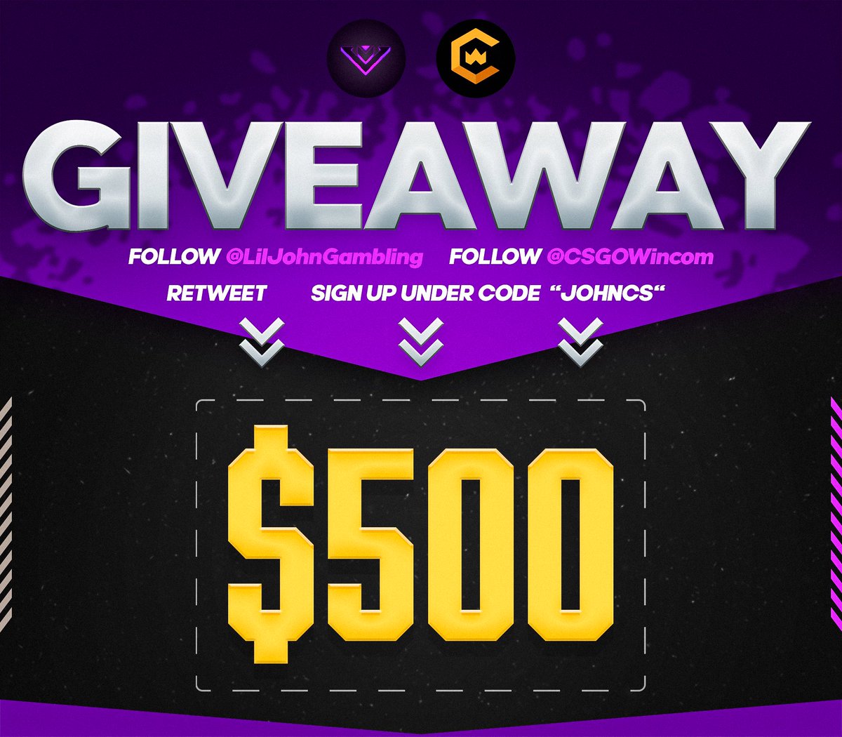 LilJohnGambling's tweet image. Officially partnered with @CSGOWincom!
To celebrate, I’m giving away $500 to one lucky winner.
✅ Follow me & @CSGOWincom
✅ RT + tag 1 friend
✅ Sign up using code JohnCS — csgowin.com/r/johncs