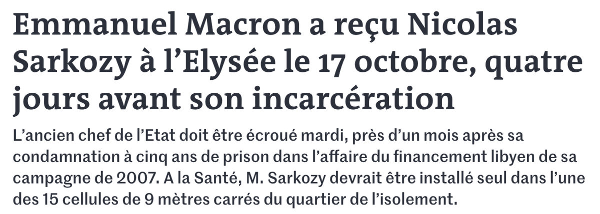 La délinquance en col blanc, c'est tendance!

Avant son incarcération, Sarkozy a reçu Fillon, Baroin, Lisnard, Bellamy, Dati, Edouard Philippe, Balladur.. 
Définitivement condamné pour corruption, il a aussi reçu le soutien de Bardella ou Le Pen. Et Darmanin ira le voir en prison
