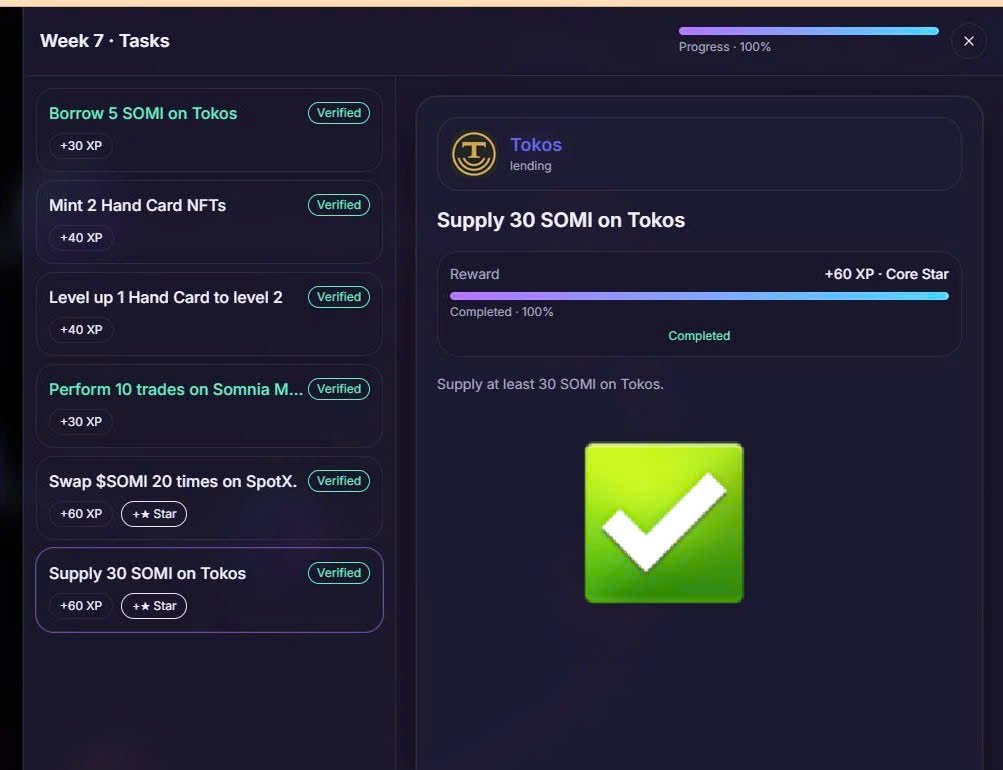 New quest on odyssey, reward is 60 XP and 1 Star.

Provide at least 30 SOMI on Tokos.

Prepare $SOMI in your wallet and start the quest.

- XP = Season 5 Points
- 100 $SOMI = 1 Star

Do you own any stars ? 

Just a fun prediction, but I think it is quite reasonable 😁

Stay with