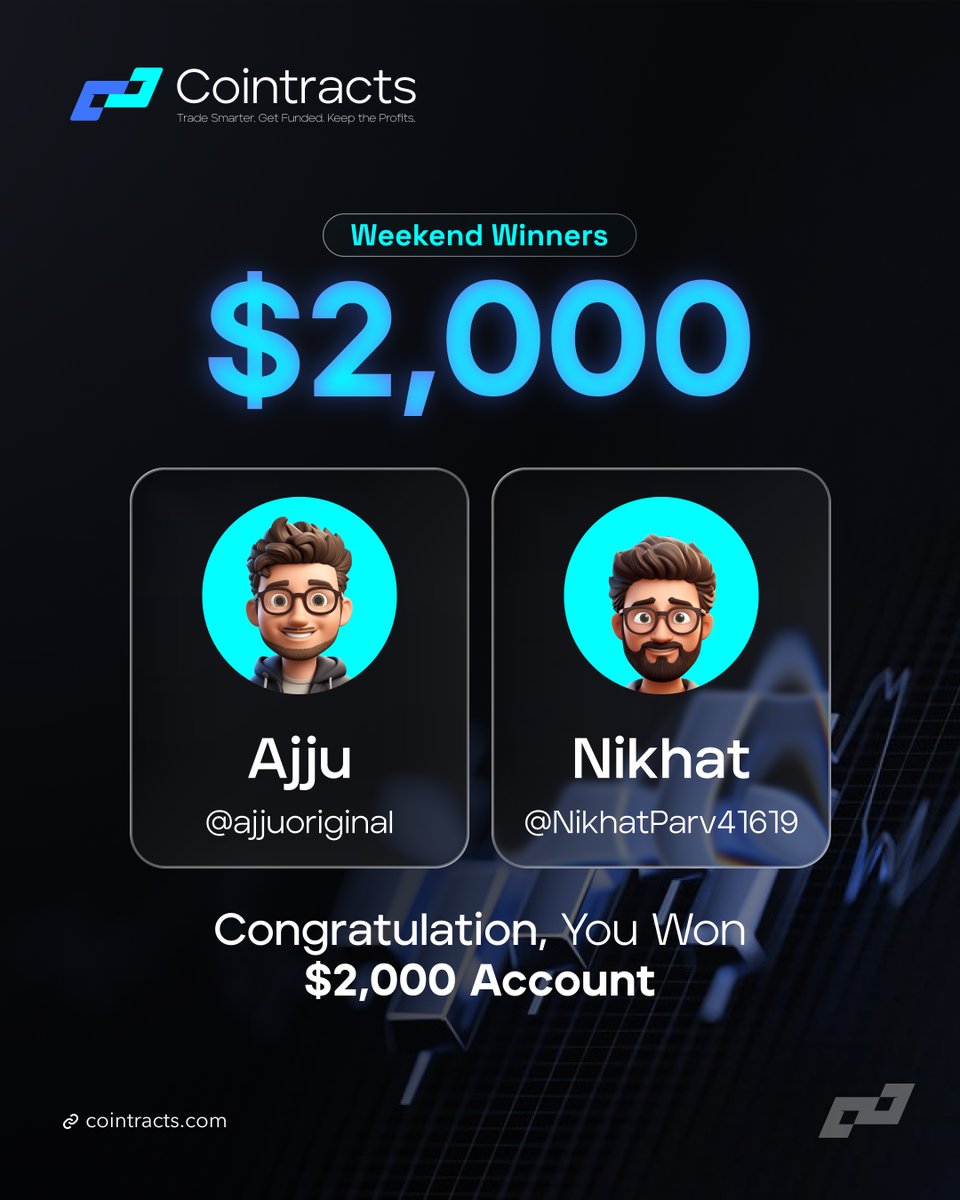 Weekend Giveaway Winner!

Congrats to <a href="/ajjuoriginal/">Ajju</a> <a href="/NikhatParv41619/">CRYPTO JHAKKAS</a>  
   
You’ve won today’s $2K Cointracts Challenge Account 

Stay active daily on X, Telegram, Discord &amp; Instagram tomorrow it could be YOU!