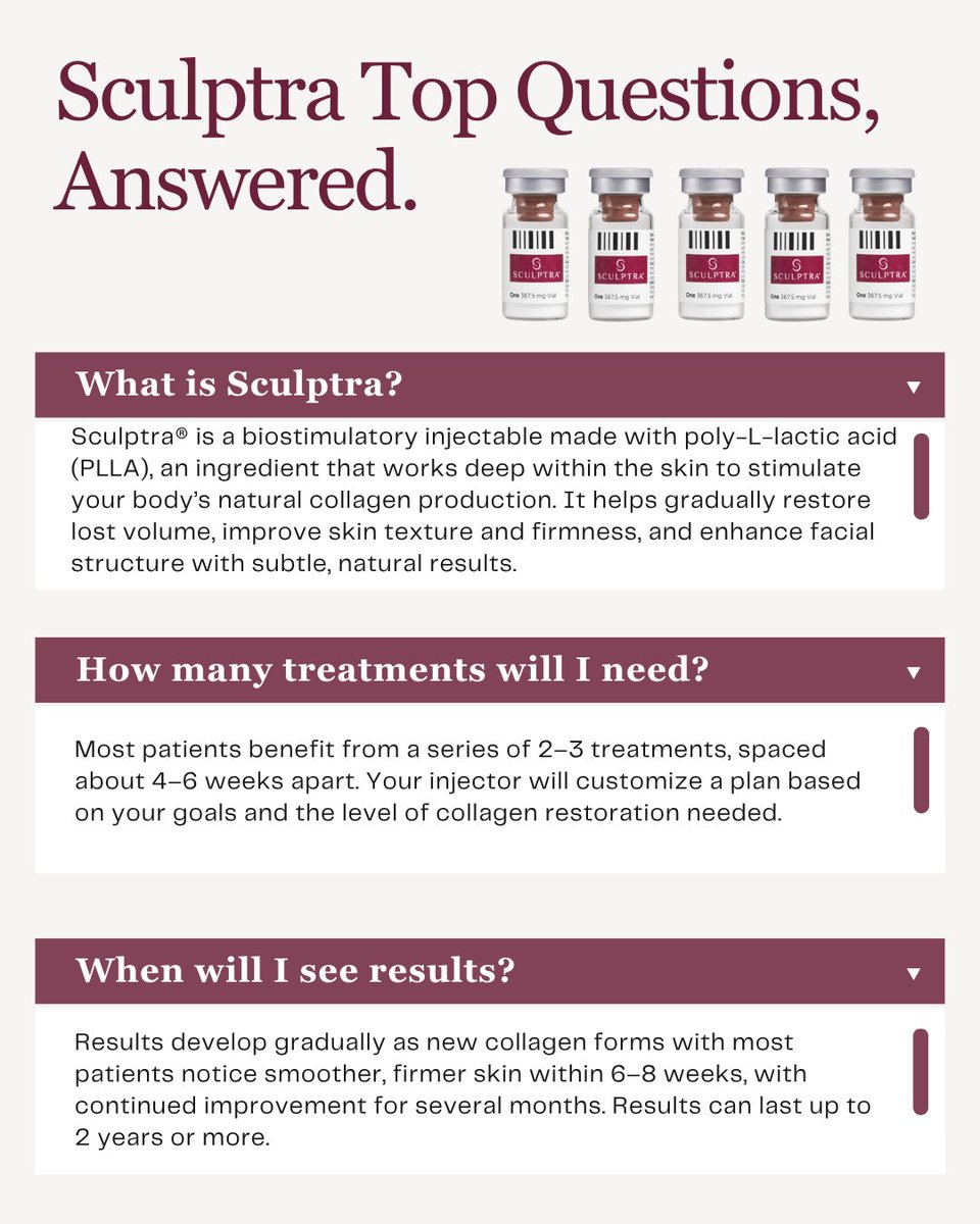 Now treating with Sculptra®, the injectable that works with your body to rebuild collagen over time for smoother, firmer, more youthful skin. Call us at 919-484-4884 to schedule your consultation.💜