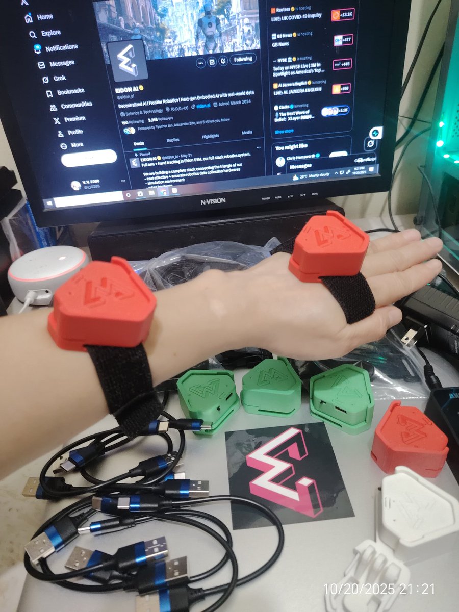 v_v2288's tweet photo. The wait is finally over! ⚡✨ Just received my Eidon AI motion trackers, beyond honored to be a pilot tester 🦾thank you Eidon 😊😊I'm ready to explore, test, contribute and make things possible for the next wave of robotics to life. 🤖🔥 #EidonAI https://t.co/oDo0WChaMK