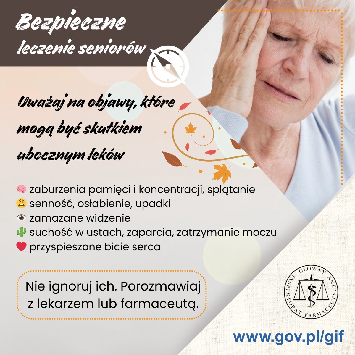 GIF_GOV_PL's tweet photo. 🍂20 października obchodzimy Europejski Dzień Seniora 🇪🇺
📆 Z tej okazji warto przypomnieć kilka zasad dotyczących bezpiecznego stosowania leków, szczególnie ważnych dla osób starszych 👴👵
#FarmaceutycznyKompasPacjenta
#EuropejskiDzienSeniora
#ZdrowieSeniora
🧶1/2 https://t.co/aTMa4yt6nQ