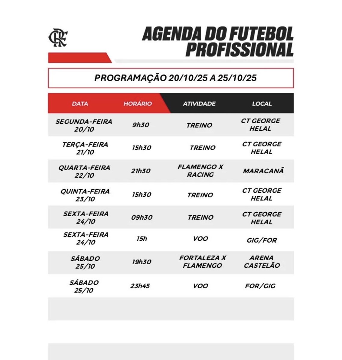 Lemos_Santos's tweet photo. Programação Semanal do Flamengo.

#Flamengo #CRF @1MauroSantAnna https://t.co/HaGcc3znJu