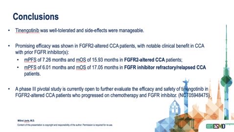 DraMartinezLago's tweet photo. #ESMO25 #UpperGI
Tinengotinib (Pooled FGFRi-refractory CCA)
Novel FGFR inhibitor overcoming FGFRi resistance
📈 mPFS 7.3 mo | mOS 15.9 mo | FGFRi-pretreated mPFS 5.6 mo, mOS 17.1 mo
💊 G3/4 AE 57% (HTN, PPE, diarrhea) | No G5
✅ Promising efficacy in FGFR2-altered
@OncoAlert https://t.co/9LET8oZgIw