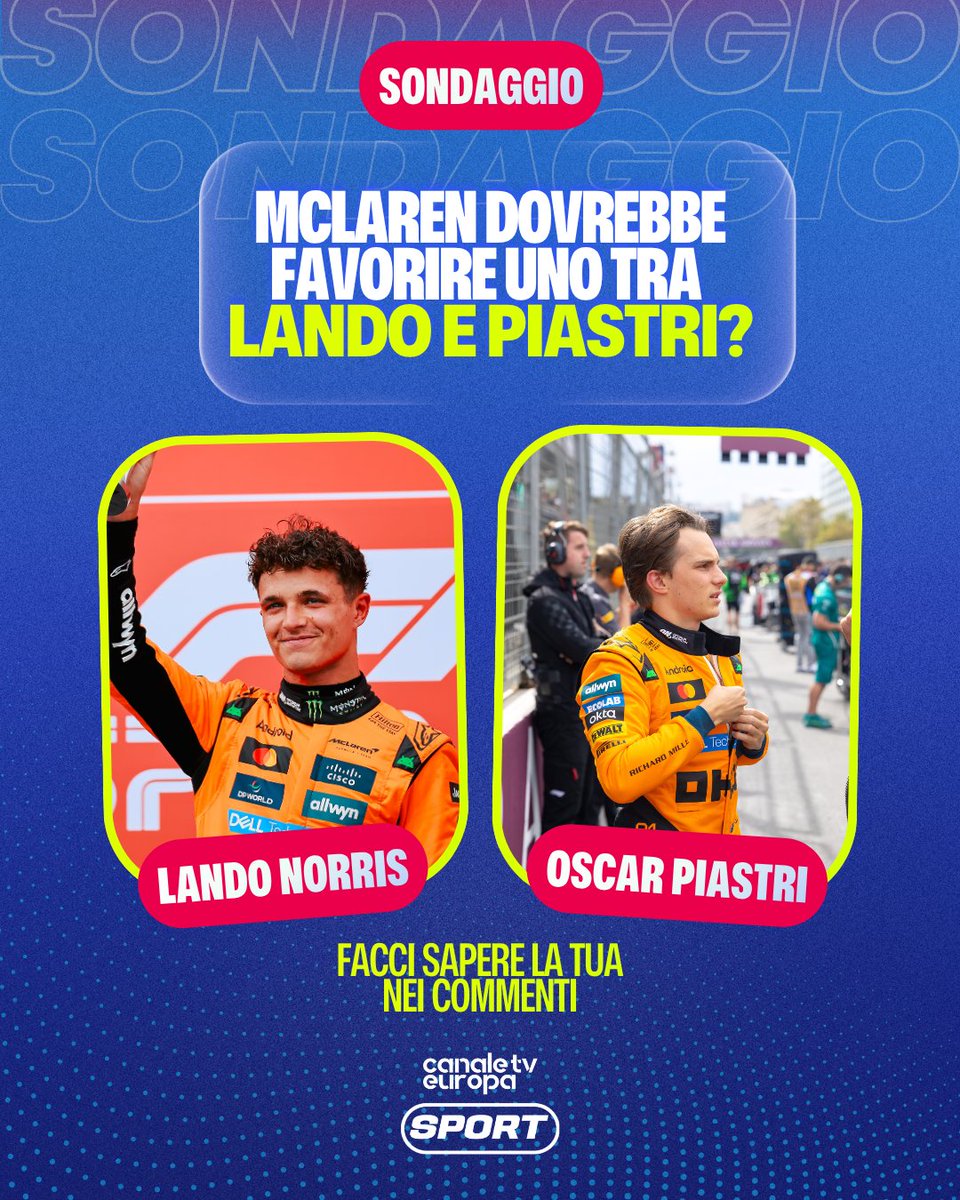 canaleusport's tweet photo. McLaren dovrebbe scegliere di favorire uno tra Lando o Oscar siccome Max Verstappen diventa una minaccia sempre più grande nel mondiale #f1 ? 🤔

#f1 #formula1 #landonorris #oscarpiastri #mclarenf1 https://t.co/FASOrGEwy6