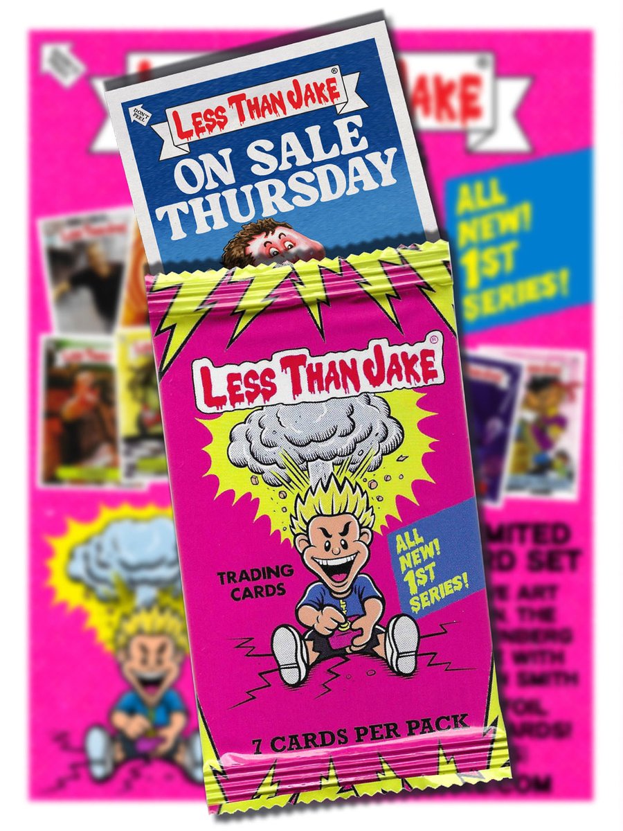 LessThanJake's tweet image. Less Than Jake official trading cards are a thing! Thursday Oct 23 at Noon EST. Limited edition set features exclusive artwork by Tim Baron, The Broken Art, Sam Grinberg, and Mark Pingitore with photography by Gavin Smith! Keep an eye out for numbered, foil signature chase cards!