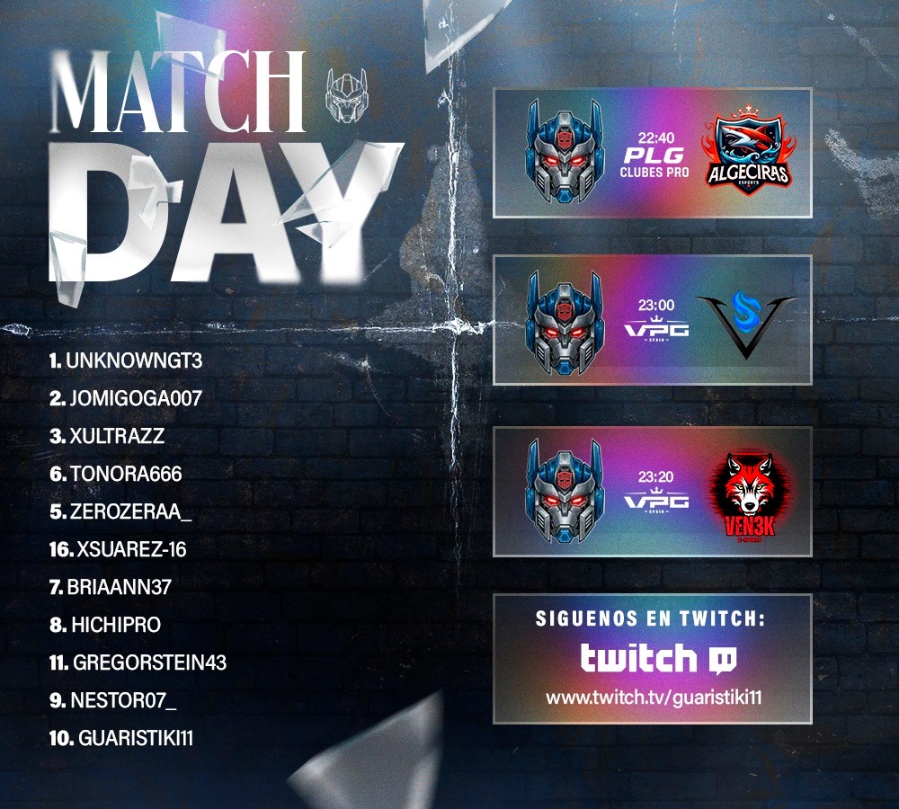 Transformers CF (@transformers_cf) on Twitter photo El debut no nos intimida. Nos activa. 
#HoyJugamos | <a href="/VPG_Spain/">Virtual Pro Gaming España</a> | <a href="/PLGeFootBall/">PLG España</a>
Enchufados. Enfocados. Imparables.
· twitch.tv/guaristiki11 El debut no nos intimida. Nos activa. 
#HoyJugamos | <a href="/VPG_Spain/">Virtual Pro Gaming España</a> | <a href="/PLGeFootBall/">PLG España</a>
Enchufados. Enfocados. Imparables.
· twitch.tv/guaristiki11