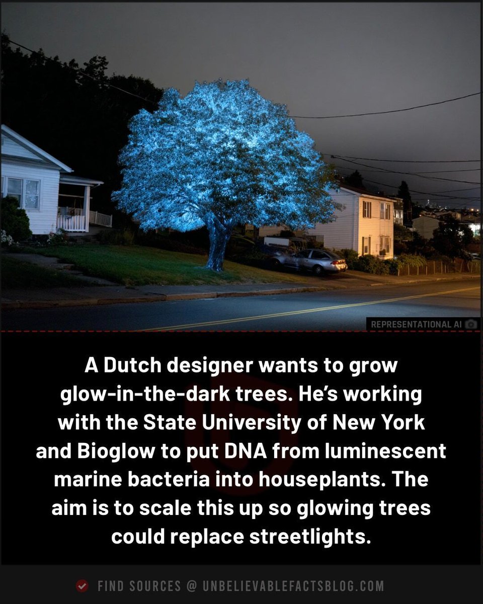 UnbelievableFts's tweet photo. Dutch designer and SUNY plan bioluminescent trees to replace streetlights. https://t.co/mIt0PtrIsn