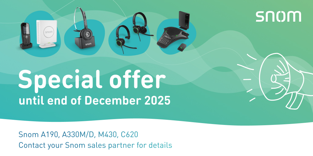snom's tweet image. 🚀 Sonderangebot von Snom! 🎉
🔹 Snom A190 🎧
🔹 Snom A330M/D 🗣️
🔹 Snom M430 📱
🔹 Snom C620 Konferenztelefon 🛜
Dieses exklusive Angebot gilt bis zum 31. Dezember 2025 – verpassen Sie es nicht!
📞 Kontaktieren Sie noch heute Ihren Snom-Vertriebspartner: snom.com/de/kontakt/ans…