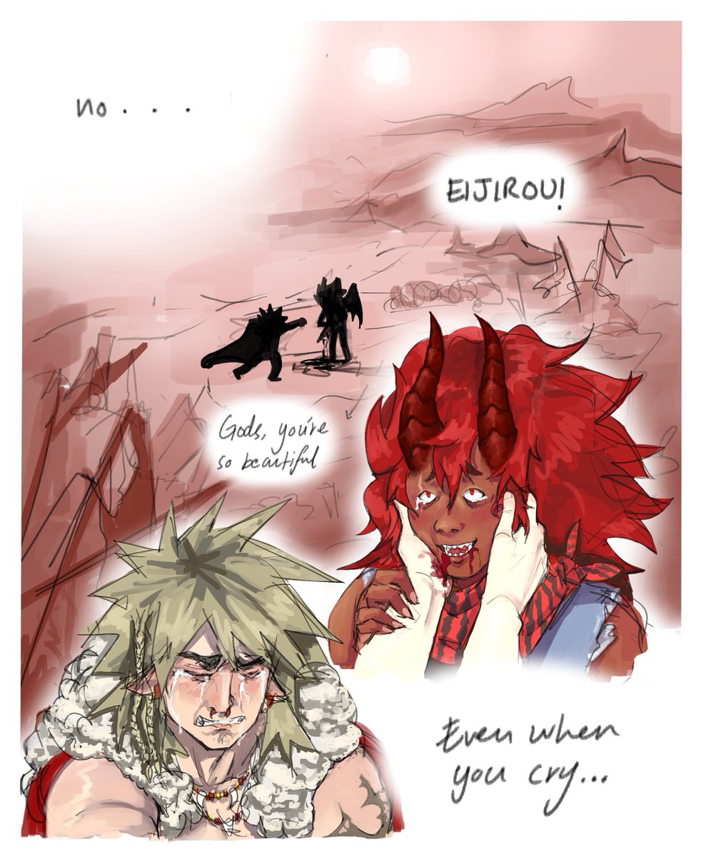 shrmska's tweet photo. my side of an art trade with @Ghibli_Tears_66 featuring their absolutely devastating fantasy krbk au

go check out their au and the drawing its literally the best thing ive ever laid my eyes on https://t.co/4yJuivKWMu
