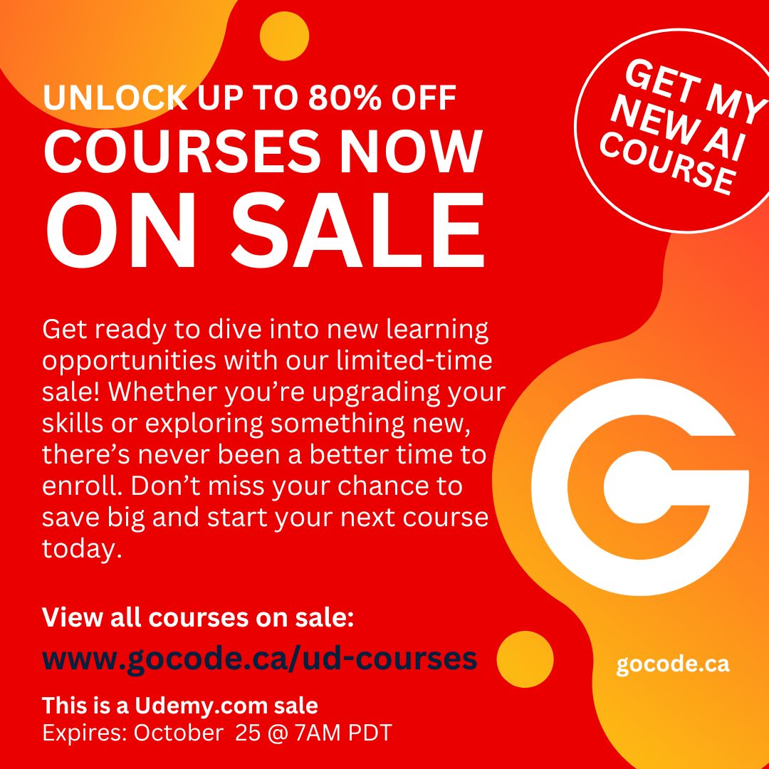 tsawler's tweet image. Unlock up to 80% Off Your Next Course!
View all courses on sale at:
gocode.ca/ud-courses
Code expires: October 25, 2025 7:00 AM PDT.
#UdemyCoupon #udemy #Vue #websockets #react #python #laravel #ubuntu #microservices #concurrency #Fyne #ai