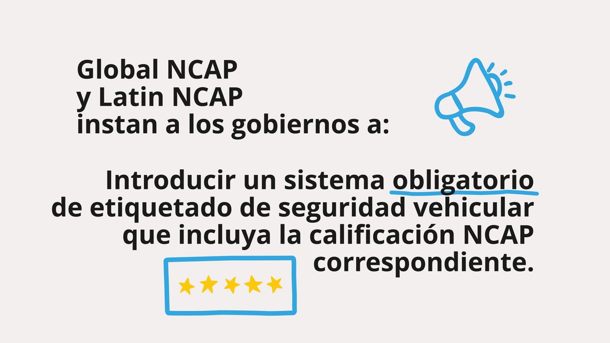 LatinNCAP's tweet image. @GlobalNCAP  y #LatinNCAP instan a los gobiernos a:
Introducir un sistema obligatorio de etiquetado de seguridad vehicular que incluya la calificación NCAP correspondiente.
 
¡Salvar vidas en nuestras vías debe ser prioridad!
 
Vea nuestro video para conocer el impacto que puede…