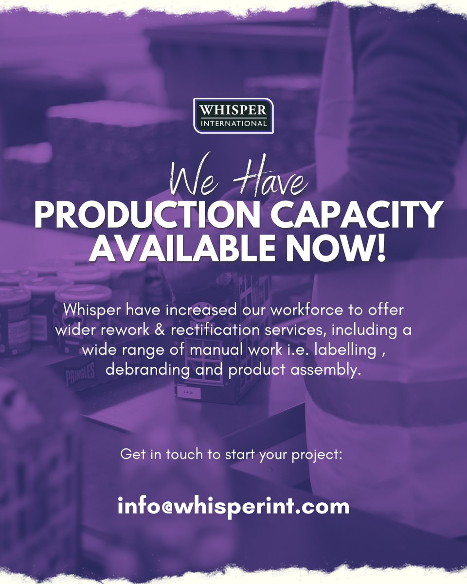Whisperintltd's tweet image. We have production capacity available now! We are taking bookings for rework and rectification projects for the remainder of 2025. For a chat about your requirements, get in touch.

#retailpackaging #repackaging #manchesterbusiness