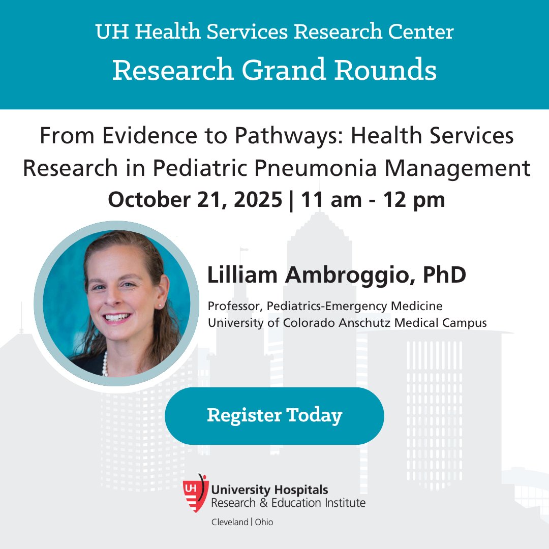 Lilliam Ambroggio, PhD, an NIH-funded investigator focused on improving care delivery and outcomes for children joins us for October's Research Grand Rounds. Register for tomorrows webinar! uhhospitals.zoom.us/webinar/regist…