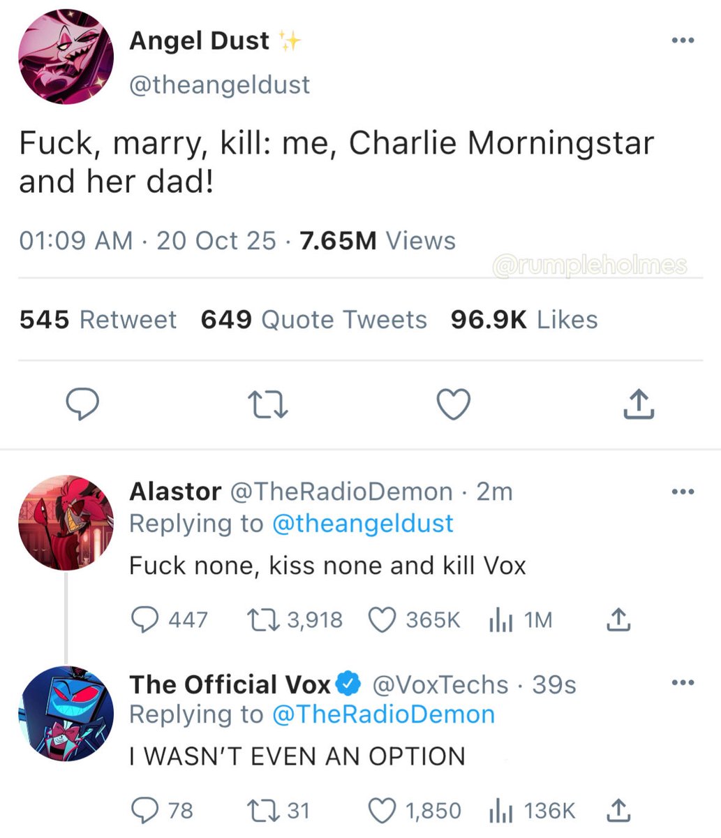 🙂‍↕️🙂‍↕️

#HazbinHotel #Alastor #Vox #AngelDust