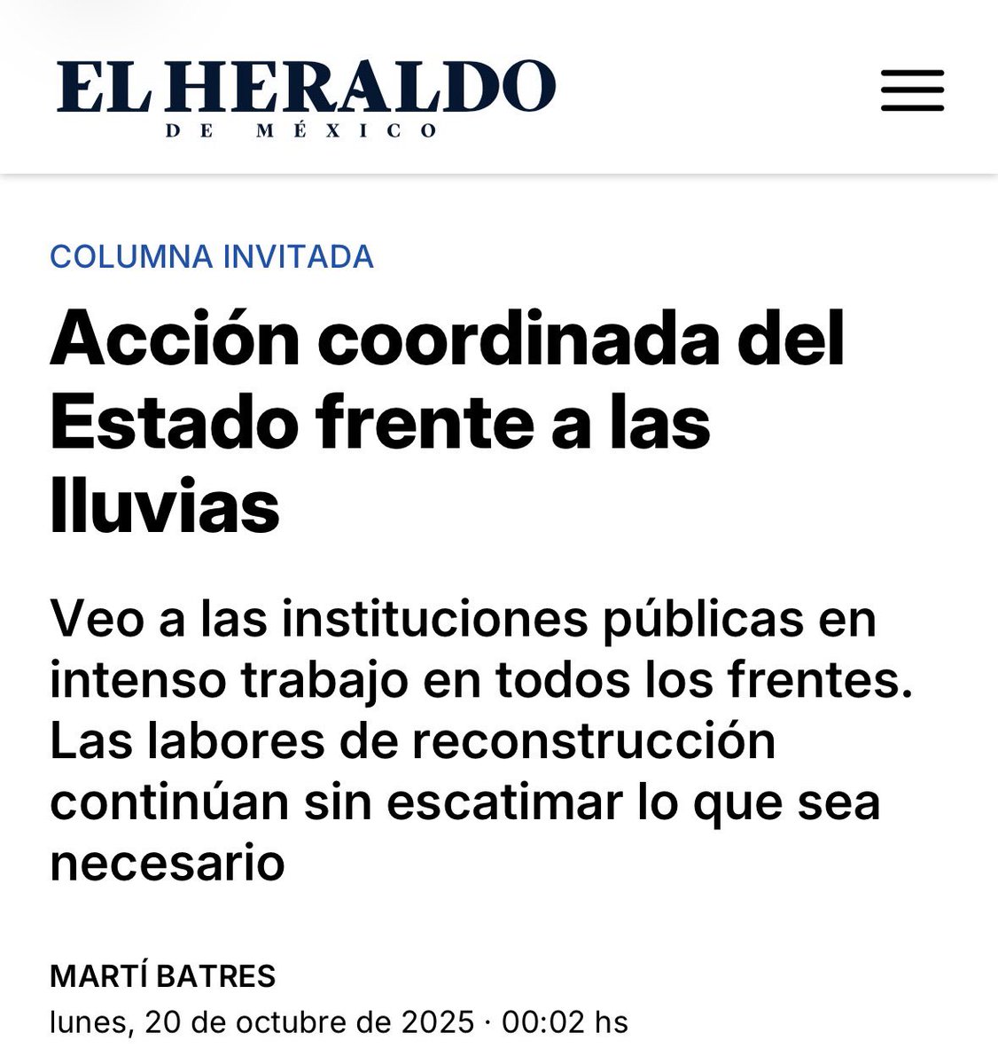 martibatres's tweet image. Frente a las consecuencias provocadas por las intensas y torrenciales lluvias ocurridas en Veracruz, Hidalgo, Puebla, San Luis Potosí y Querétaro, se ha dado una respuesta eficaz y humanista de las diversas instituciones del Estado, que han puesto de sus recursos humanos y…