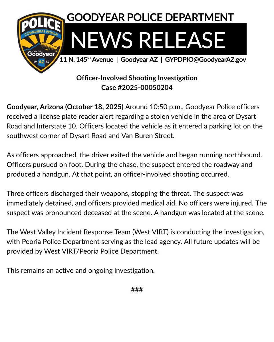 Goodyear Police Dept tweet media