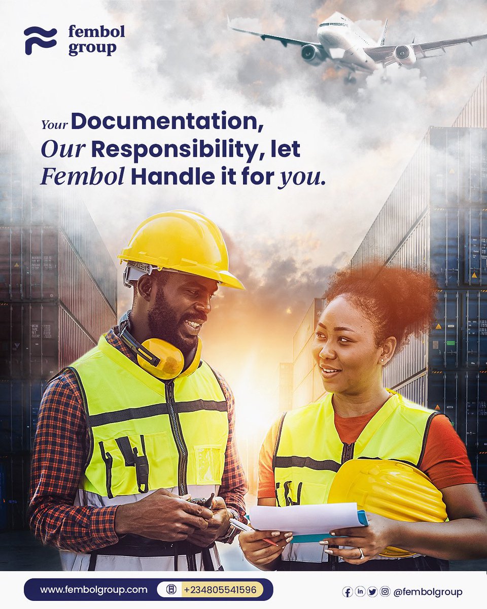 fembolgroup's tweet photo. Your Documentation, Our Priority, Let Fembol Handle It.
From NAFDAC to SON and every process in between, we ensure your papers are cleared right and on time.
#Fembol #Documentation #FreightForwarding #CustomsClearing #Logistics https://t.co/lfmkIObmwh