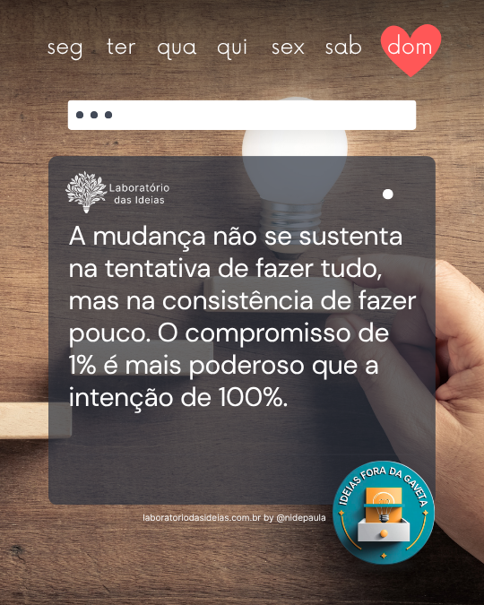 nidepaula's tweet photo. 📌 Domingo | Dia 28: Compromisso de 1% 
Consistência > Intensidade. A mudança real está no 1% praticado, não no 100% de intenção. Escolha UM insight. Comprometa-se a praticá-lo esta semana. << https://t.co/aMMaQ9rSoR >>
#melhoriacontinua #kaizen #consistencia #estrategia #gestao https://t.co/8XmcdRmwWF