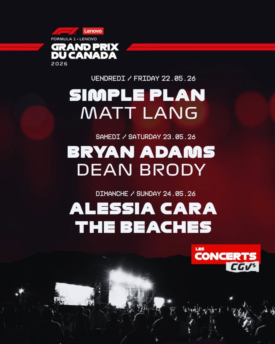 #Montréal #Formula1 #concerts 

#BryanAdams #SimplePlan