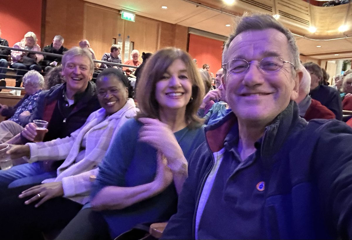 Terrific evening with my cousins and friends at The Apex last night! <a href="/LindisfarneNow/">Lindisfarne Latest</a> in great form. (Last saw them 50 years ago this month at <a href="/DurhamStudentsU/">DurhamStudentsUnion</a>.) And I was delighted to chat with fellow alumnus of <a href="/CuthsSociety/">St Cuthbert's Society</a> and cat rescuer <a href="/rod_clements/">Rod Clements</a>, absolutely top bloke!