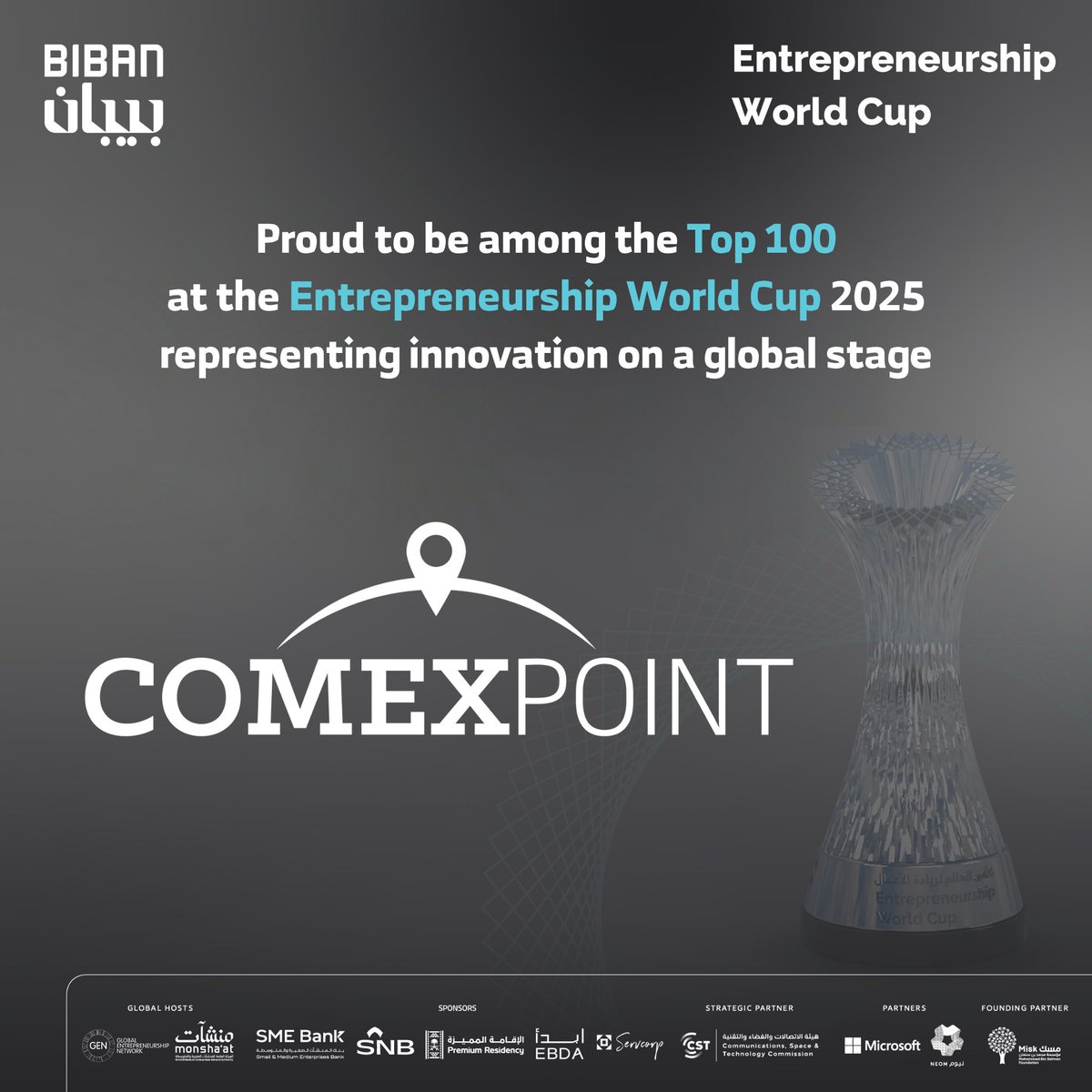 - 10,000+ startups. 169 countries.
- Only 100 made it to the world stage
 -ComexPoint is one of them.
Proud to represent Chile in the Entrepreneurship World Cup 2025 Global Finals in Riyadh, Saudi Arabia.
#EWC2025 #Top100 #GlobalImpact #ComexPoint