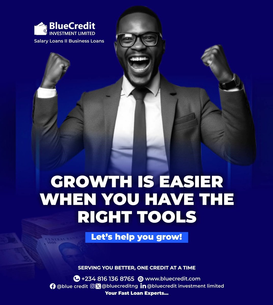 Every big dream needs a little push 💪

Don’t let limited funds limit your vision — start where you are, and grow from there.🔵
At Blue Credit, we believe in people who believe in progress. 💼✨

#BlueCredit #MondayMotivation #GrowWithBlue #FinancialFreedom