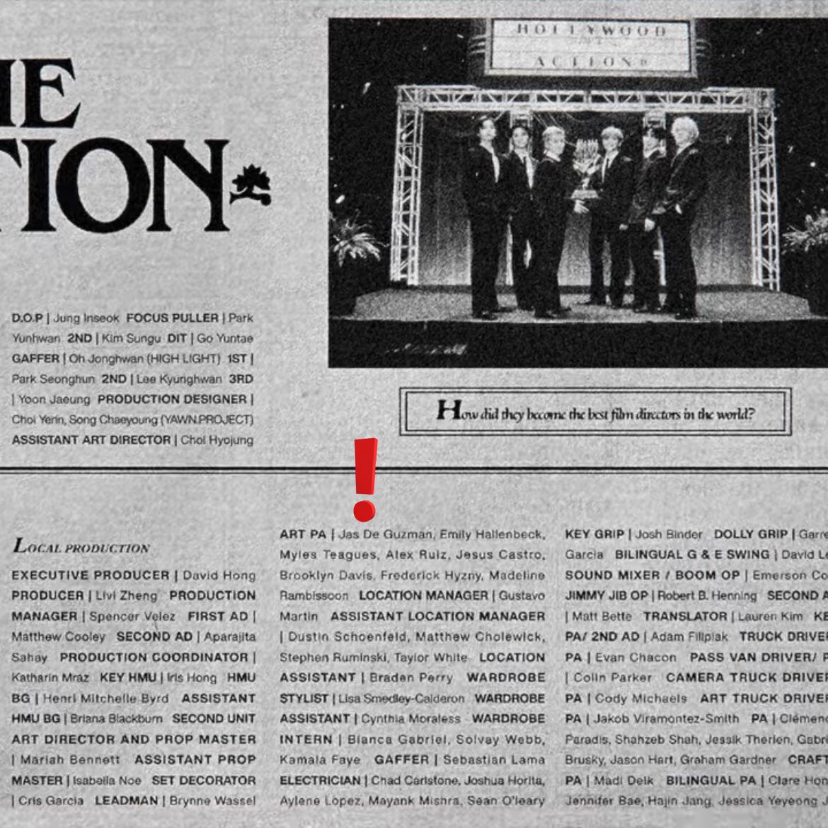 USSATEEZ's tweet image. i’m geeking out, what do you MEAN they put our names in the credits like this 😭🫶✨ wonderful team of people hehe

please check out @BOYNEXTDOOR_KOZ’s latest comeback ‘THE ACTION’! my first ever K-pop MV that i got to work on and hopefully the start to many more