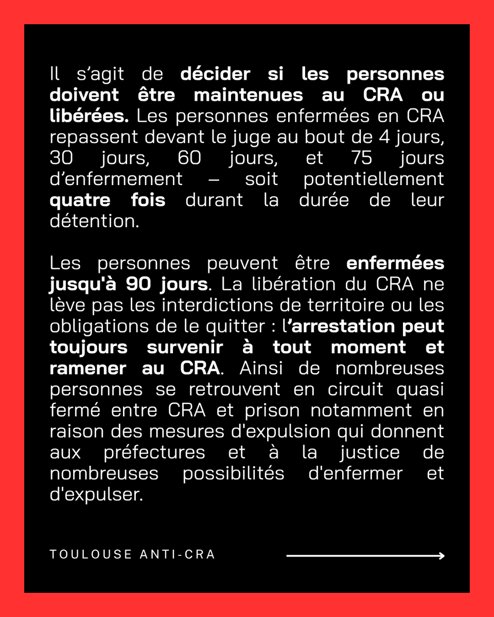 COMPTE RENDU - AUDIENCES DEVANT LE JLD - SEPTEMBRE 2025

👉 l’intégralité de l’article est disponible sur notre site toulouseanticra.noblogs.org

Ni CRA, ni prison, ni expulsion
Contre les frontières et les prisons à Toulouse et partout ailleurs 🔥

#abaslescras #racismedetat