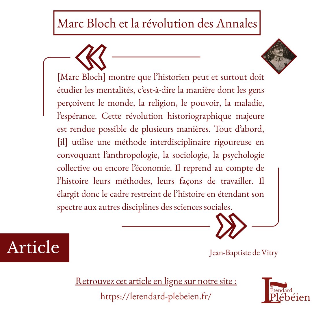 EtendardPleb's tweet photo. Dans son article, Jean-Baptiste de Vitry décrit la nouvelle approche historiographique adoptée et développée par Marc Bloch : https://t.co/I7xDuuFMuQ