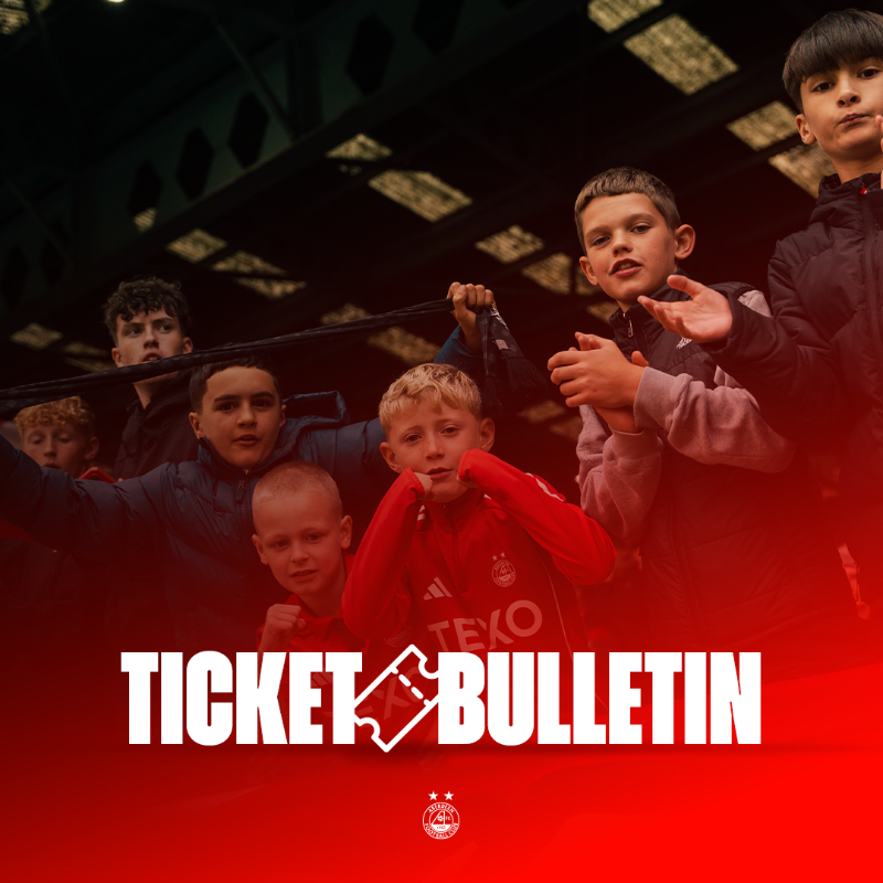 AberdeenFC's tweet photo. 🔴 Last tickets for Sunday's home fixture against Hibs
🚌 Kilmarnock (A) on sale now
⭐⭐ Our European campaign continues home and away

Get all the latest ticket info in our ticket bulletin ⤵️