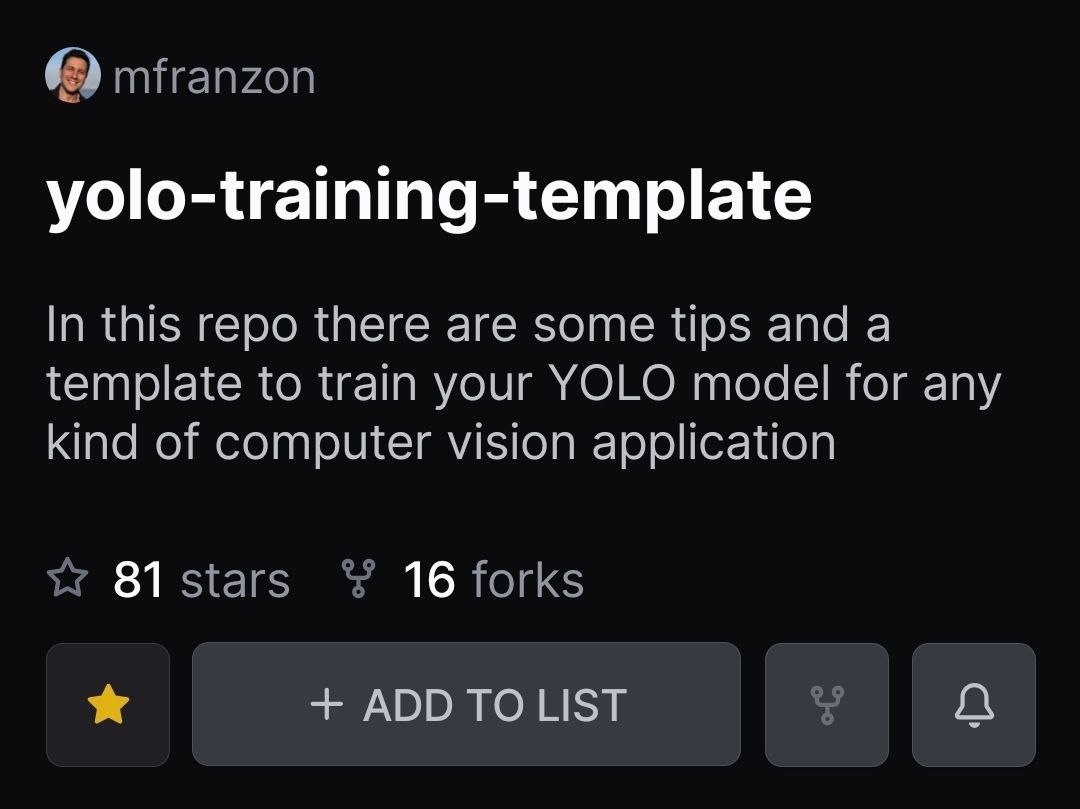 mfranz_on's tweet image. Happy to see all these people engaging with my computer vision template.
It lacks a tool for simple data labeling for custom datasets, so I'm working on it.
Then you can build your cool application with your custom data from scratch!