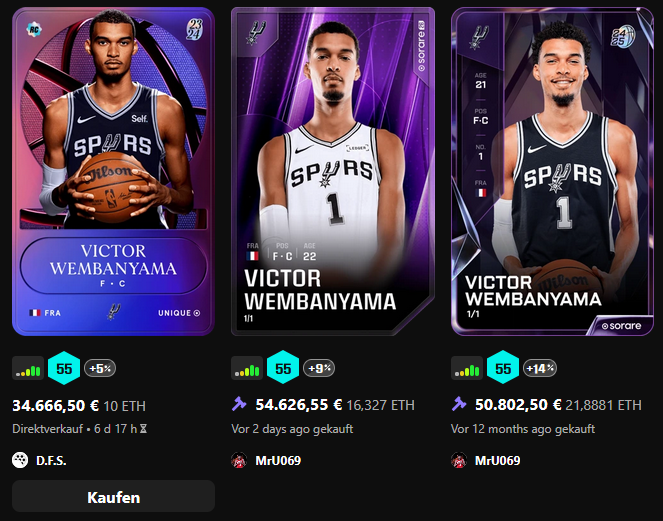 Quite interesting to see, that the recent card of Victor Wembanyama was sold for the highest price ever 🙂

(if we read the numbers for converted ETH into cash correctly)