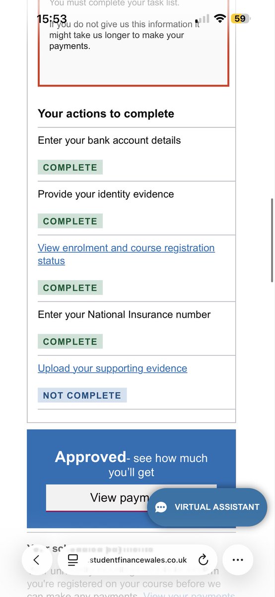EEve2108's tweet photo. @SF_Wales everything has been approved on my SFW application however  my provide evidence section is saying ‘not complete’ however when I click on it both items I’ve uploaded say ‘approved’ it’s been like this for weeks and isn’t updating, will this delay my payments? https://t.co/NcLExS5IlE