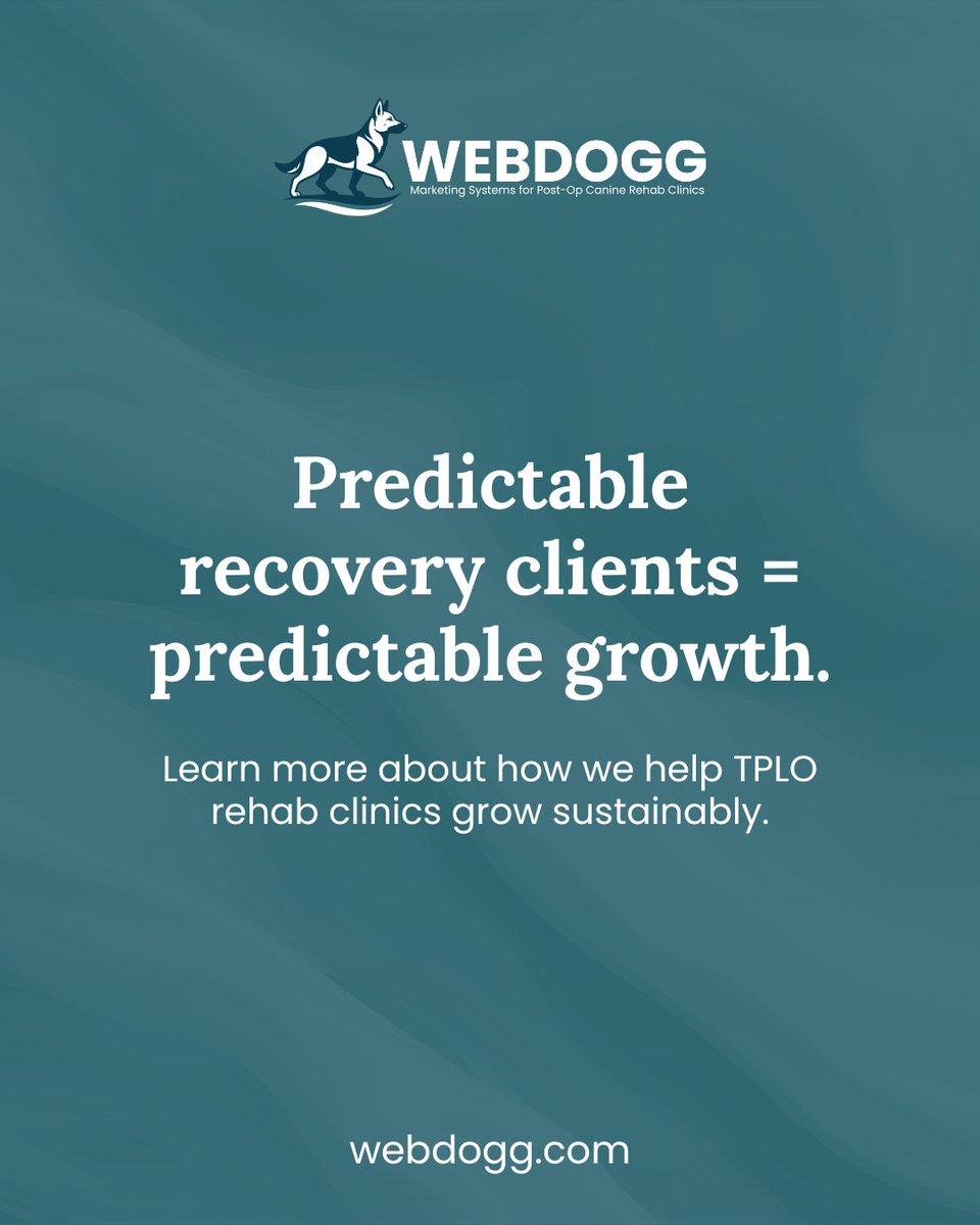 thewebdogg's tweet photo. A single TPLO recovery plan brings in $1K–$3K.
That means even one new recovery client can cover a month of marketing. Predictable recovery clients = predictable growth.
👉 https://t.co/OfGNBwb3wc
#Webdogg #CanineRehab #TPLORecovery #UnderwaterTreadmill #RehabClinicGrowth https://t.co/lKDDvLU6Pc